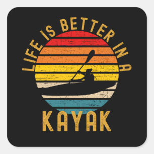 Het leven is beter in een kajak retro vierkante sticker