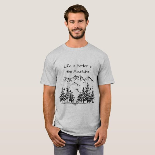 Het leven is beter in het Inspirerend van de berge T-shirt (Voorkant volledig)
