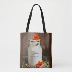 Het leven is beter in het land Citaat met Melk Kan Tote Bag