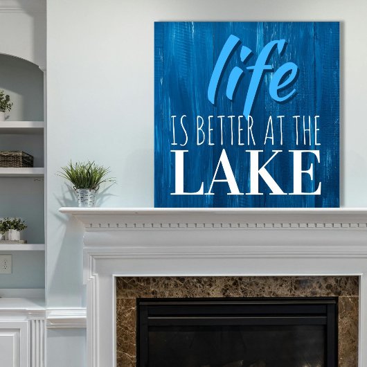 Het leven is beter in het meer blauw hout vierkante klok