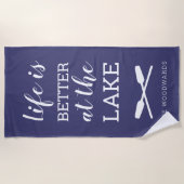 Het leven is beter in het meer van Typografie Navy Strandlaken (Voorkant)