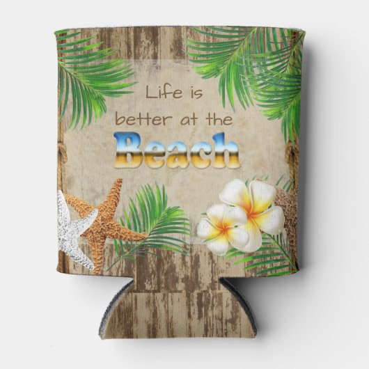 Het leven is beter in het strand blikjeskoeler (Voorkant)