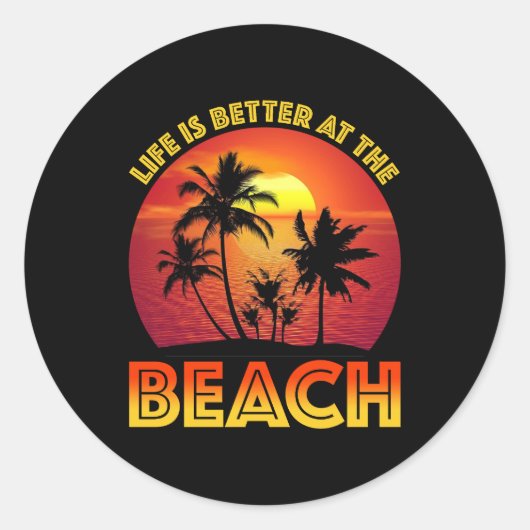 Het leven is beter in het strand ronde sticker (Voorkant)