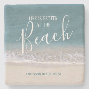 Het leven is beter in het strand   Water en zand f Stenen Onderzetter