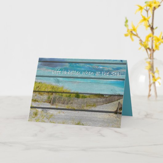 Het leven is beter in het Zee, Blank Notecard Kaart (Gele Bloem)