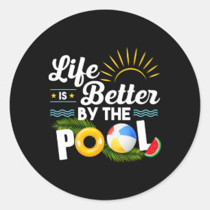 Het leven is beter in het zwembad zomervakantie zo ronde sticker