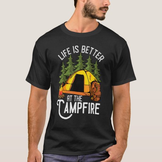 Het leven is beter in kampvuur als kamperen t-shirt (Voorkant)