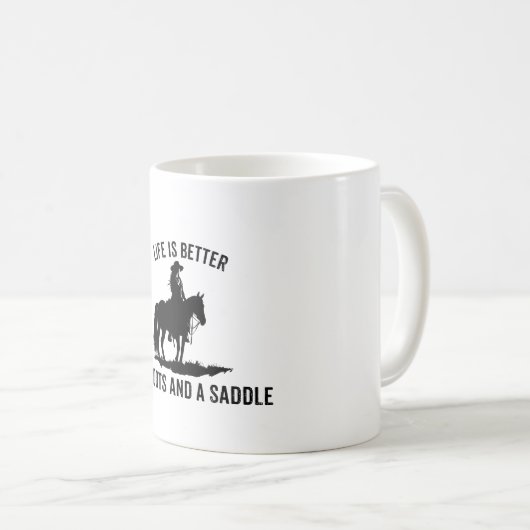 Het leven is beter in laarzen en zadel koffiemok (Voorkant rechts)