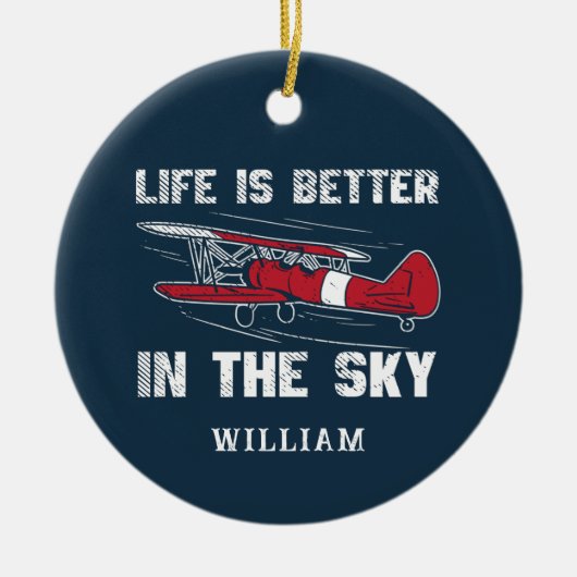 Het leven is beter in Skies Pilot Kerstgag Keramisch Ornament (Voorkant)