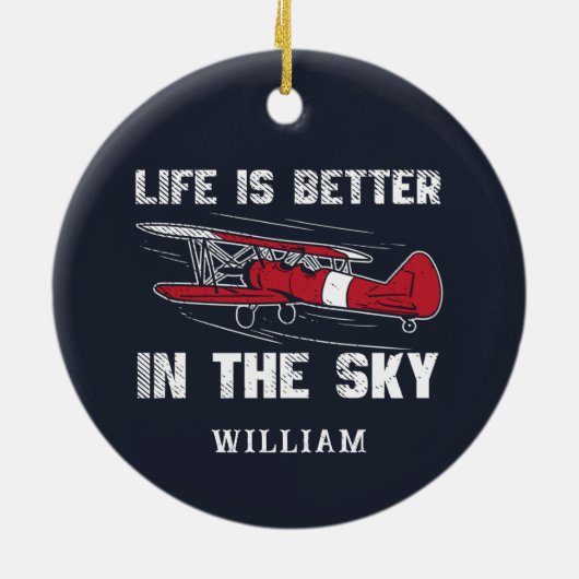 Het leven is beter in Skies Pilot Kerstgag Keramisch Ornament (Achterkant)