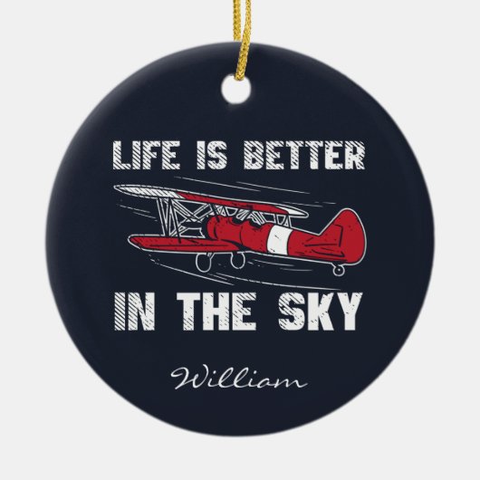 Het leven is beter in Skies Pilot Kerstmis Keramisch Ornament (Voorkant)