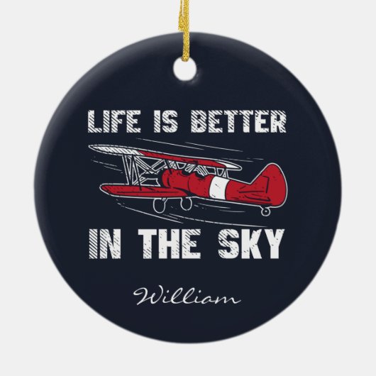 Het leven is beter in Skies Pilot Kerstmis Keramisch Ornament (Achterkant)