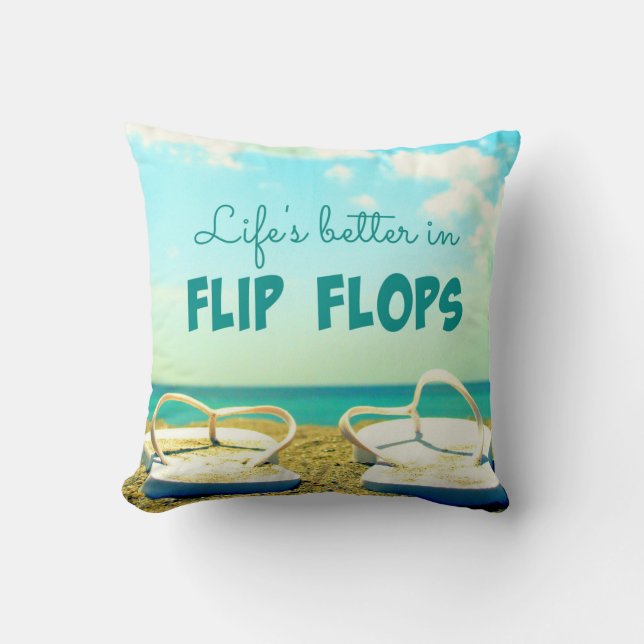 Het leven is beter in Teenslippers Pillow Kussen (Voorkant)