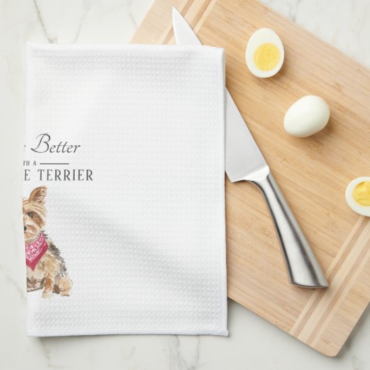 Het leven is beter in Yorkshire Terrier Theedoek (Quarter Fold)