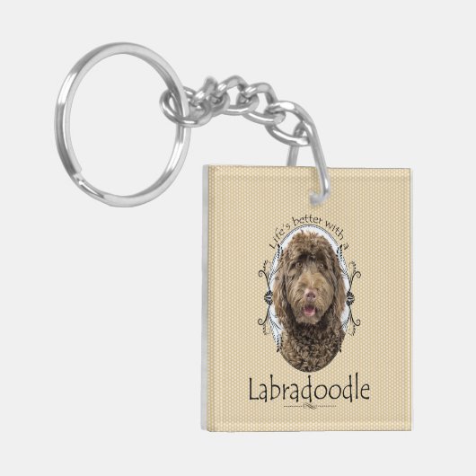 Het leven is beter Labradoodle Sleutelhanger (Voorkant Links)