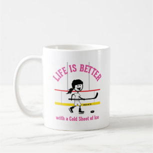 Het leven is beter meisjes Cartoon Hockey Player r Koffiemok