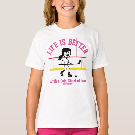 Het leven is beter meisjes Hockey Player Cartoon R T-shirt (Voorkant)