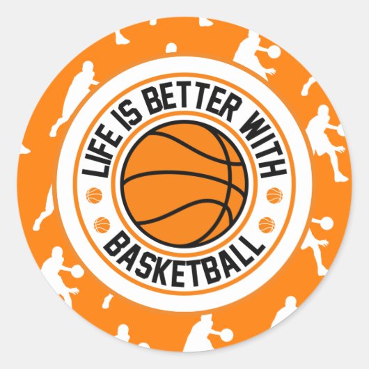 Het leven is beter met Basketball Oranje Ronde Sticker (Voorkant)