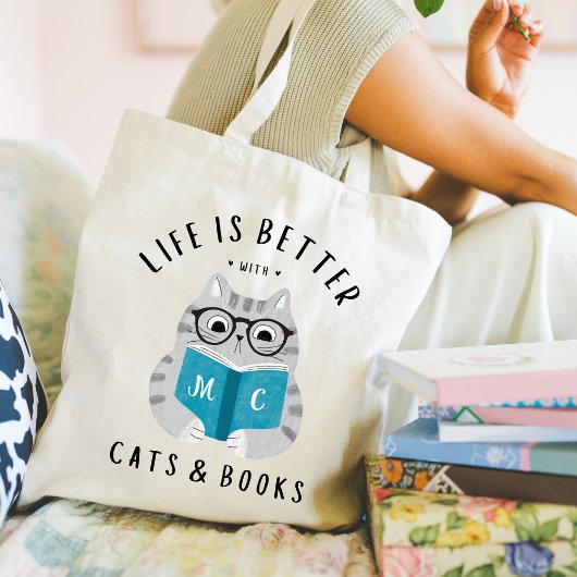 Het leven is beter met Cats and Books Canvas tas