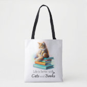Het leven is beter met Cats and Books Canvas tas (Voorkant)