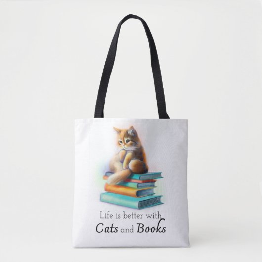 Het leven is beter met Cats and Books Canvas tas (Voorkant)