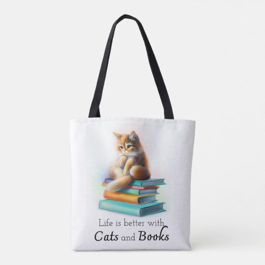 Het leven is beter met Cats and Books Canvas tas (Achterkant)