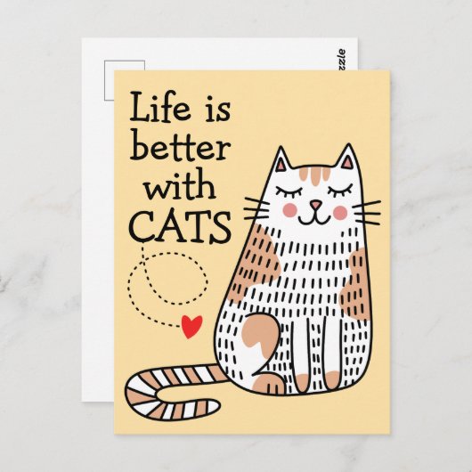 Het leven is beter met Cats Doodle Briefkaart (Voorkant / Achterkant)