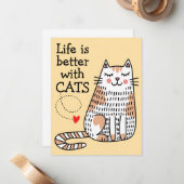 Het leven is beter met Cats Doodle Notitiekaartje (Voorkant / Achterkant in situ)
