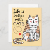 Het leven is beter met Cats Doodle Notitiekaartje (Voorkant / Achterkant)