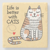 Het leven is beter met Cats Doodle Stenen Onderzetter (Voorkant)
