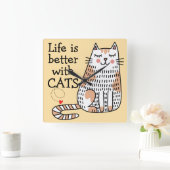 Het leven is beter met Cats Doodle Vierkante Klok (Huis)