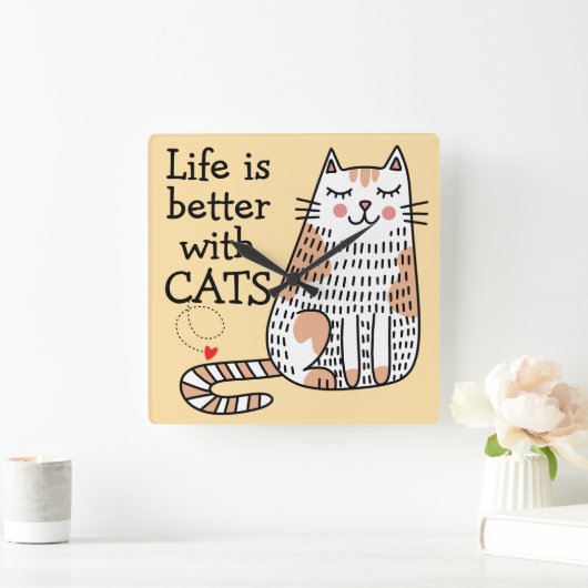 Het leven is beter met Cats Doodle Vierkante Klok (Huis)