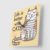 Het leven is beter met Cats Doodle Vierkante Klok (Hoek)