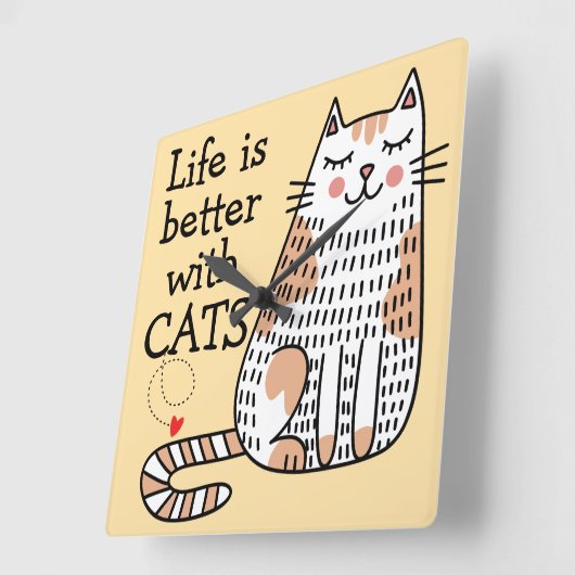 Het leven is beter met Cats Doodle Vierkante Klok (Hoek)