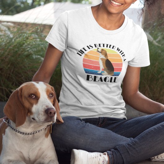 Het leven is beter met een Beagle Retro Sunset Dog T-shirt