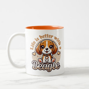 Het leven is beter met een Beagle - Schattige Beag Tweekleurige Koffiemok