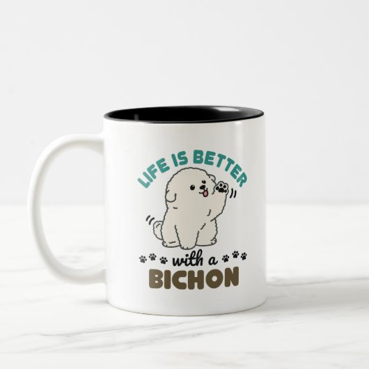 Het leven is beter met een Bichon Frise Dog Tweekleurige Koffiemok (Links)
