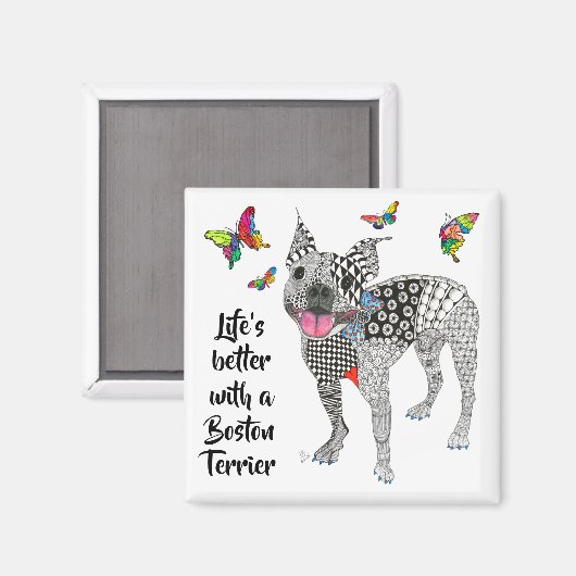 Het leven is beter met een Boston Terrier Magnet (Voorkant / Achterkant)