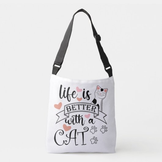 Het leven is beter met een Cat quote slogan Crossbody Tas (Voorkant)