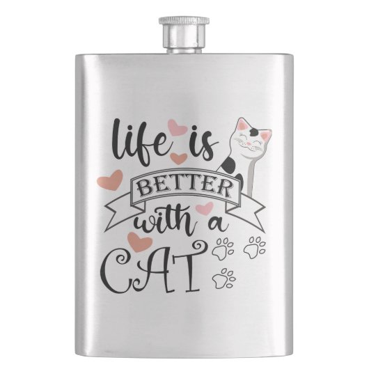 Het leven is beter met een Cat quote slogan Flacon (Voorkant)
