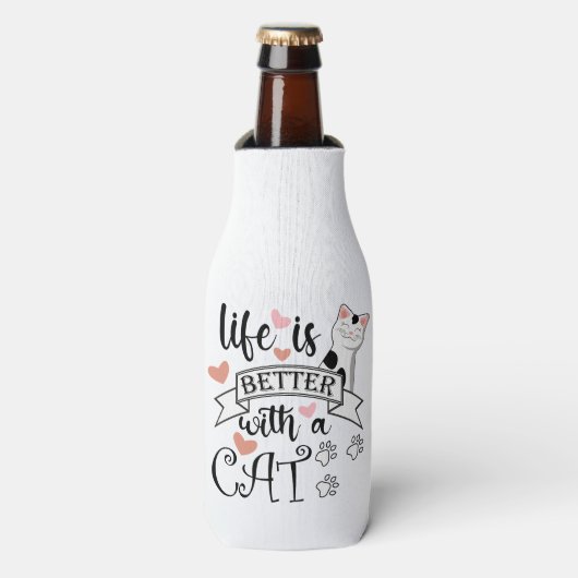 Het leven is beter met een Cat quote slogan Flesjeskoeler (Fles Voorkant)