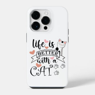 Het leven is beter met een Cat quote slogan iPhone 14 Plus Hoesje