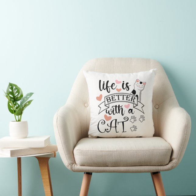 Het leven is beter met een Cat quote slogan Kussen (Stoel)