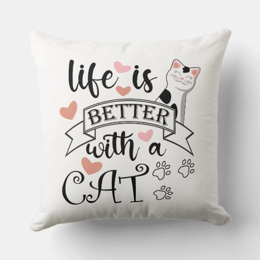 Het leven is beter met een Cat quote slogan Kussen (Achterkant)