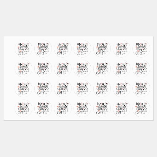 Het leven is beter met een Cat quote slogan Labels (Vel)