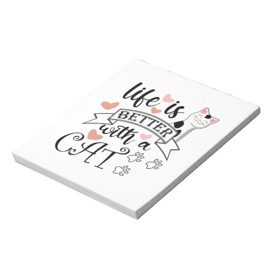 Het leven is beter met een Cat quote slogan Notitieblok (Linkerzijde)