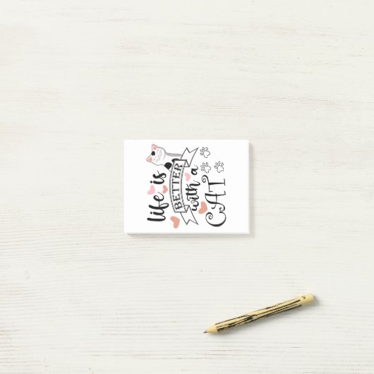 Het leven is beter met een Cat quote slogan Post-it® Notes (Op bureau)
