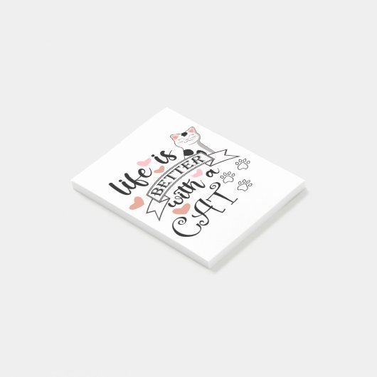 Het leven is beter met een Cat quote slogan Post-it® Notes (Schuin)