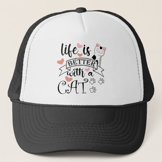 Het leven is beter met een Cat quote slogan Trucker Pet (Voorkant)