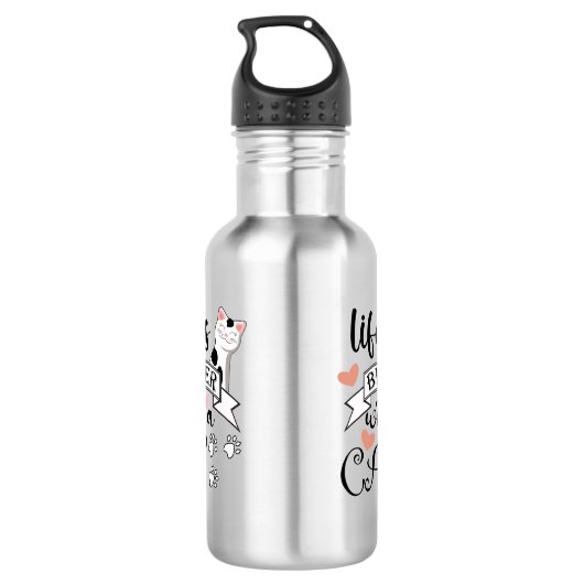 Het leven is beter met een Cat quote slogan Waterfles (Achterkant)